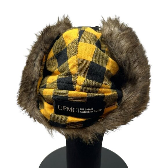 Pittsburgh Penguins Hockey Fights Cancer Trapper Hat Cap Faux Fur SGA 2023 Plaid - Picture 9 of 11